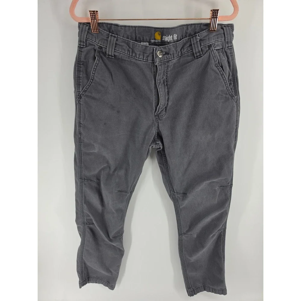 Carhartt Mens Straight Fit Gray Canvas Work Pants 34x30 Utility Trousers